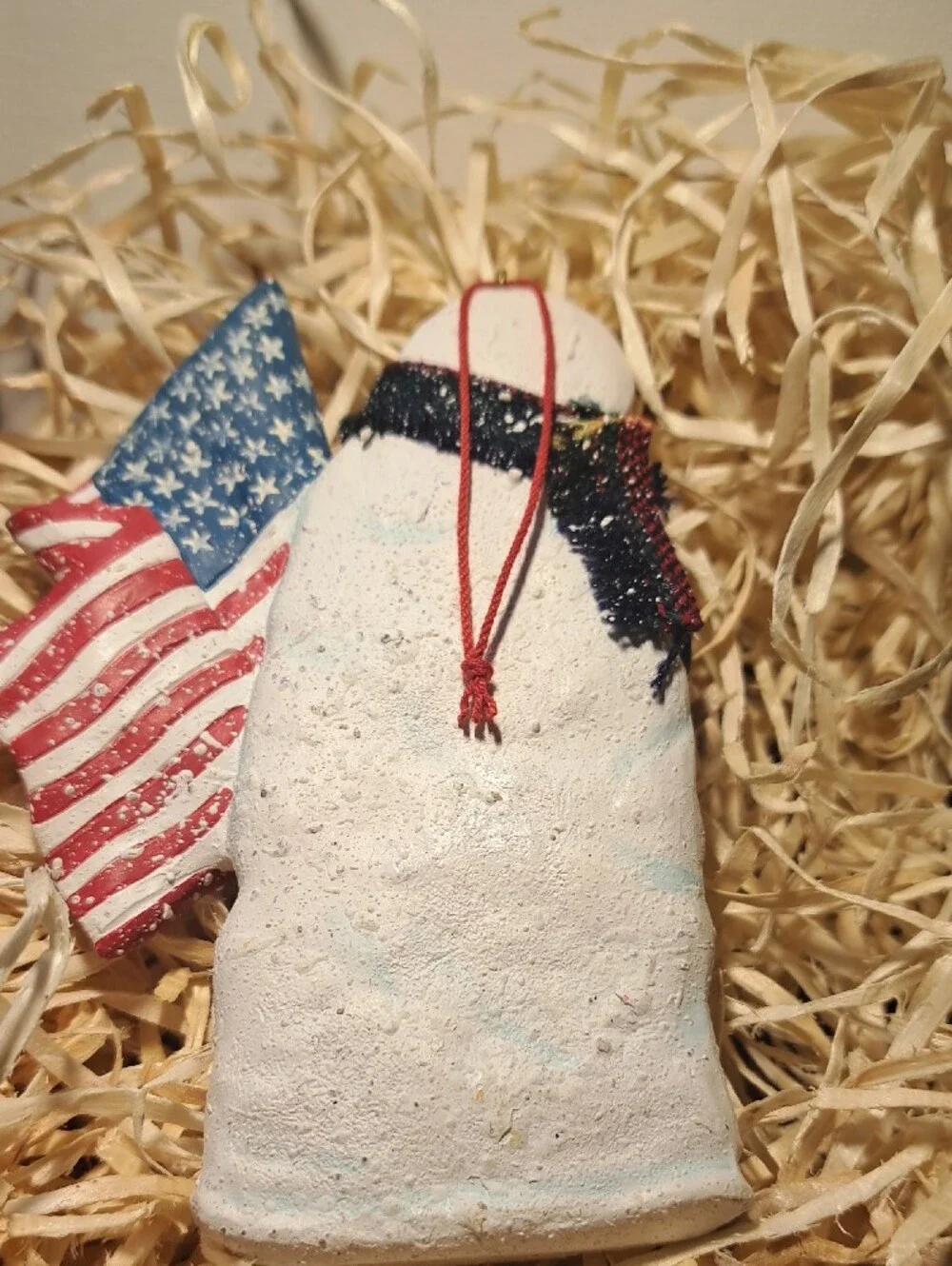 Patriotic Snowman Holiday Ornament with American Flag - Red, Blue, White